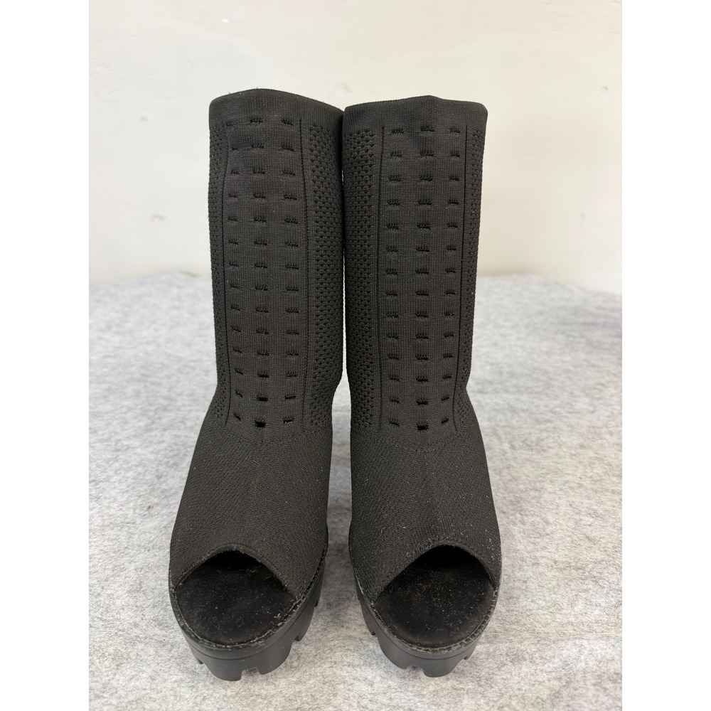 Peep Toe Chunky Heeled Sock Boot, Black, Women's Size 42/10.5